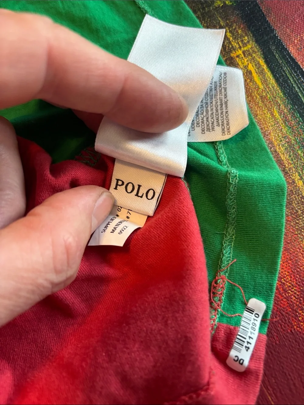 Polo by Ralph Lauren Green Colorblock Short Sleeve Tee with Blue & Cream Accents